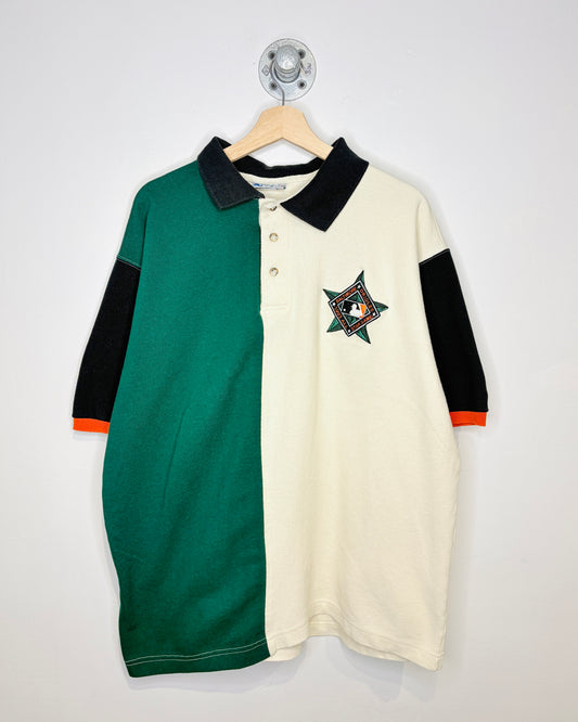 Vintage 90s Baltimore Orioles TwoTone Green & White Polo Shirt
