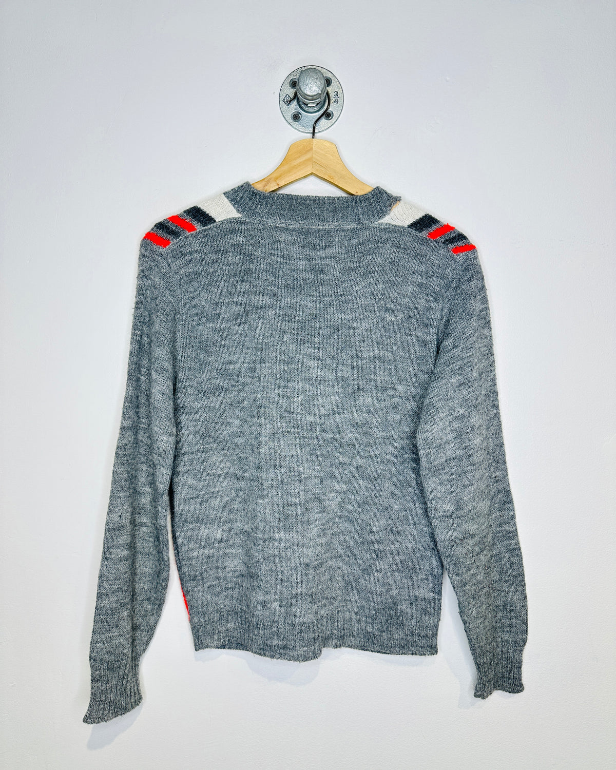 Vintage 1980s Grey, White, And Red Cardigan