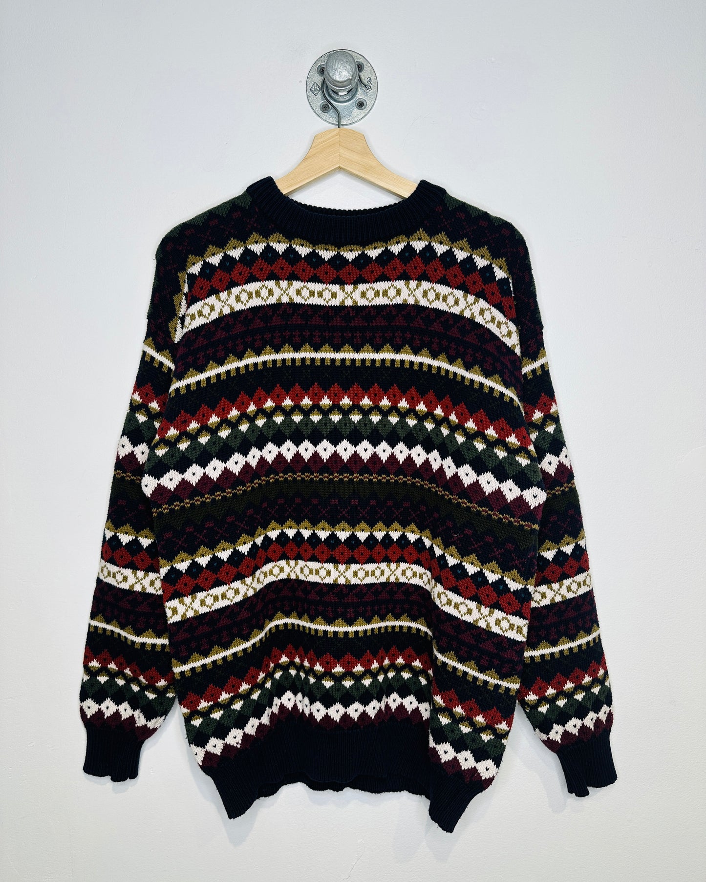Vintage 1990s Red And White Diamond Patterned Cotton Sweater