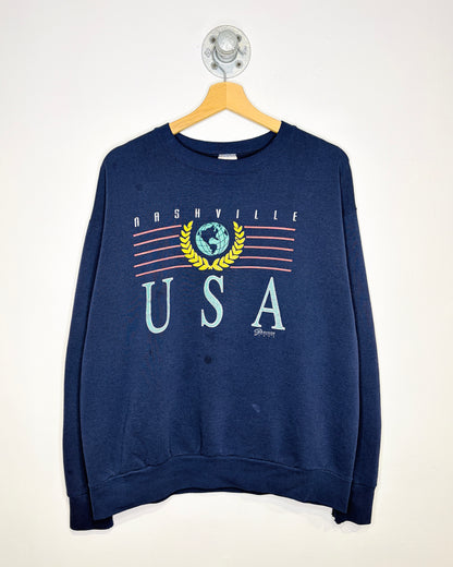 Vintage 90s Nashville USA Navy Crewneck Sweatshirt