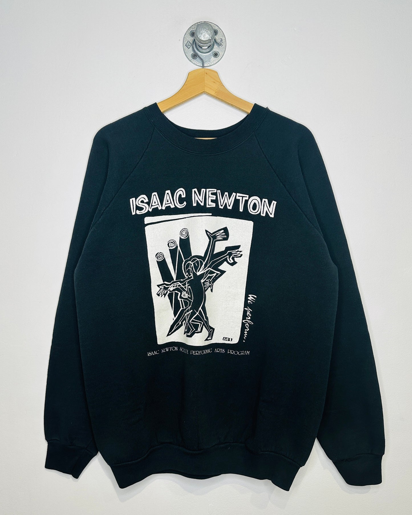 Vintage 1990s Isaac Newton School Performing Arts Program Black Crewneck Sweatshirt