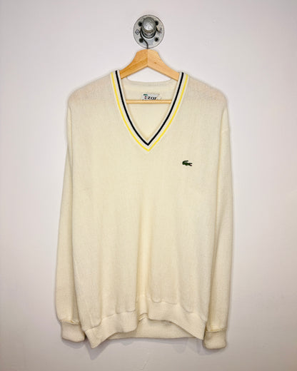 Vintage 80s Izod Lacoste White V-Neck Sweater