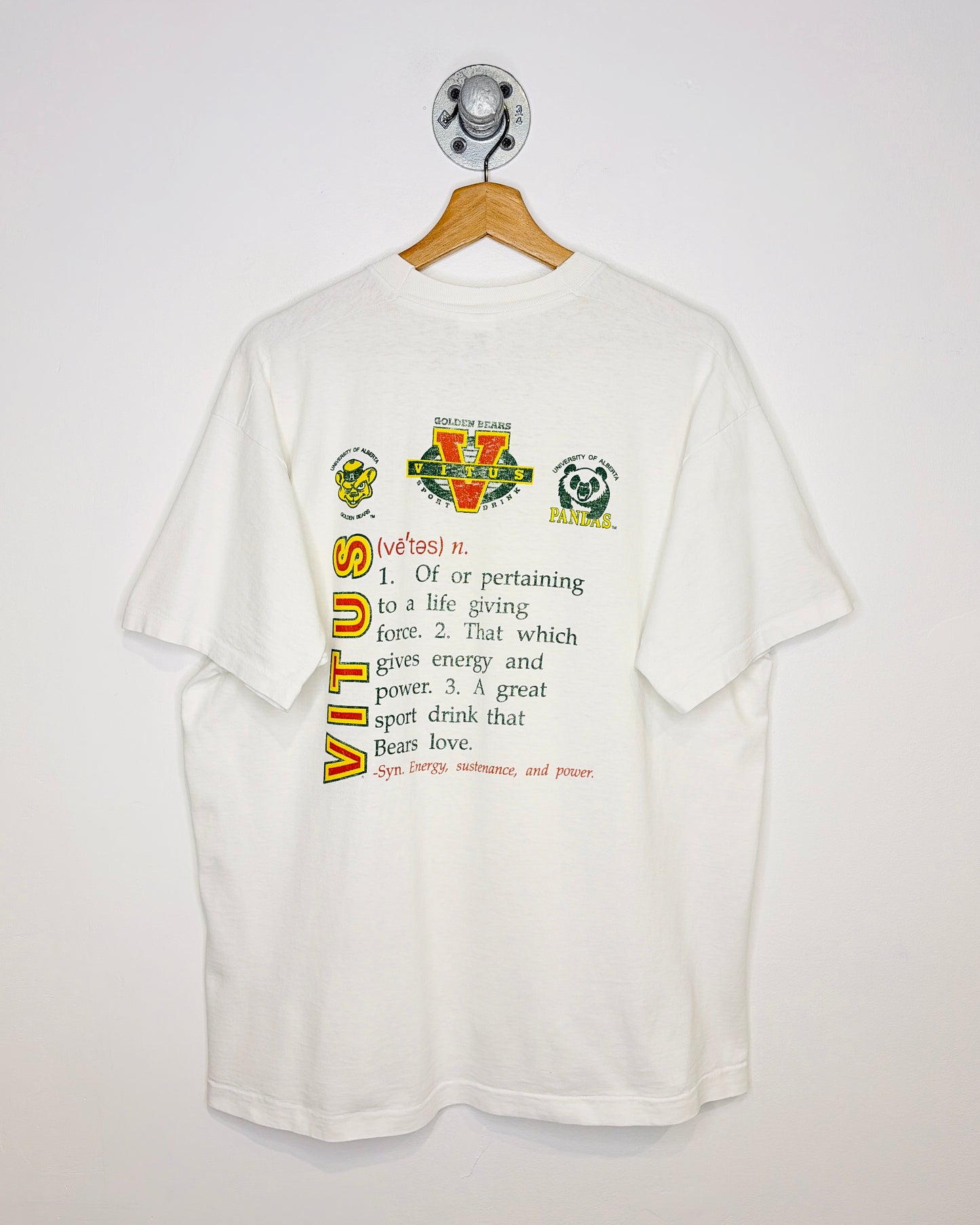 Vintage 90s Vitus Sport Drink University Of Alberta White Tee Shirt