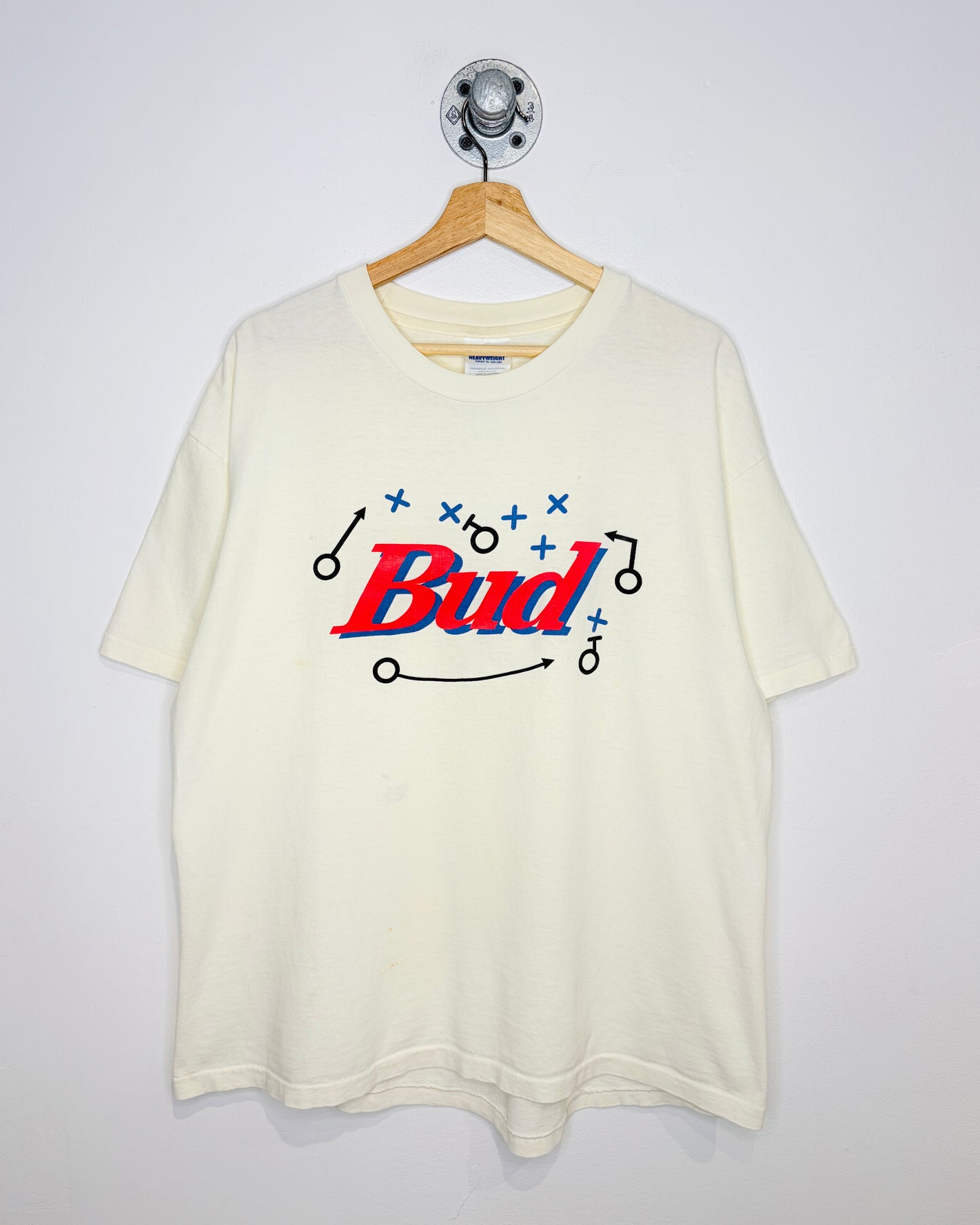 Vintage 90s Budweiser Football Natural White Tee Shirt
