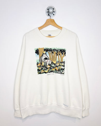 Vintage 1980s Adopt-a-Cat Crazy Shirt Graphic Block Print White Crewneck Sweatshirt