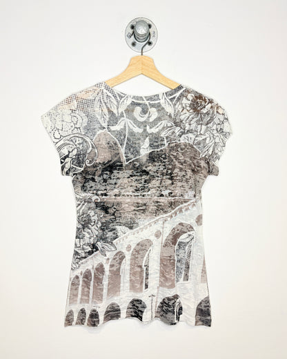 Vintage Y2K Women's Rio De Janeiro Brasil AOP Paper Thin White Tee Shirt