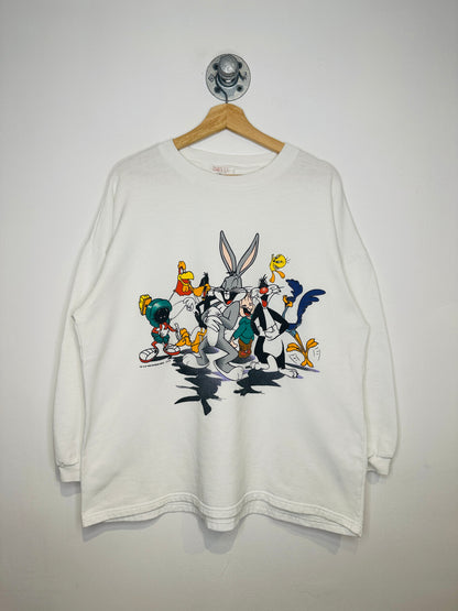 Vintage 1996 Looney Tunes Roster White Lightweight Crewneck Sweatshirt