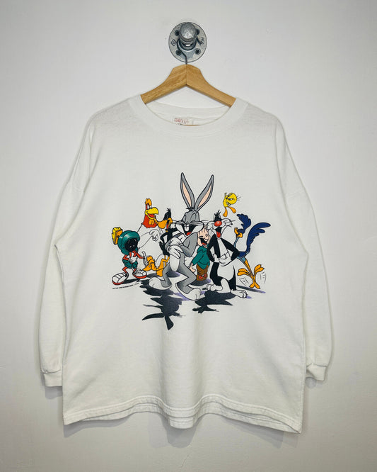 Vintage 1996 Looney Tunes Roster White Lightweight Crewneck Sweatshirt