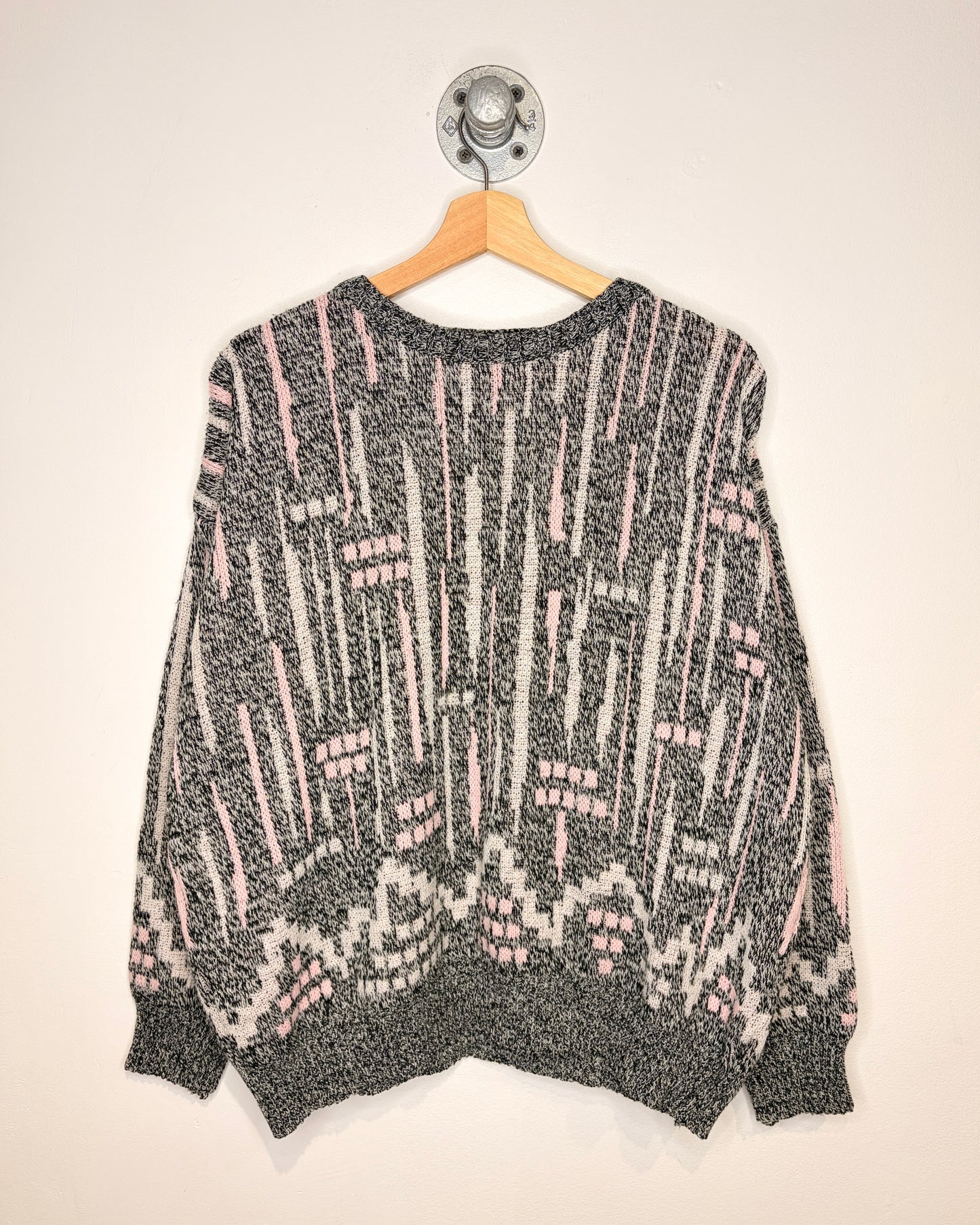 Vintage 90s Boxy Abstract Pattern Grey Knit Sweater