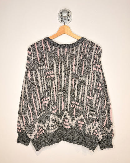 Vintage 90s Boxy Abstract Pattern Grey Knit Sweater
