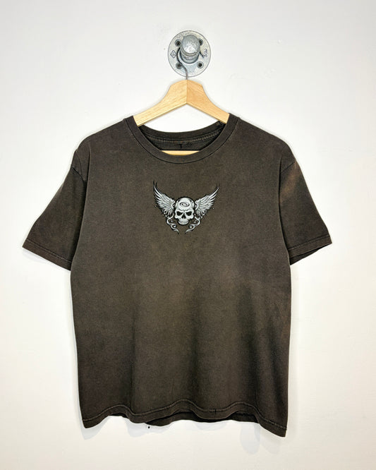 Vintage 2000s Gotcha Affliction Style Tattoo Faded Black Tee Shirt