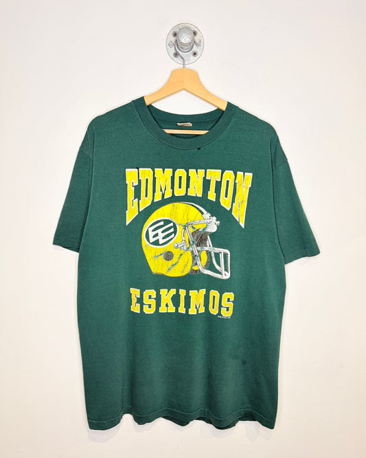 Vintage 1992 Distressed Edmonton Football Green Tee Shirt