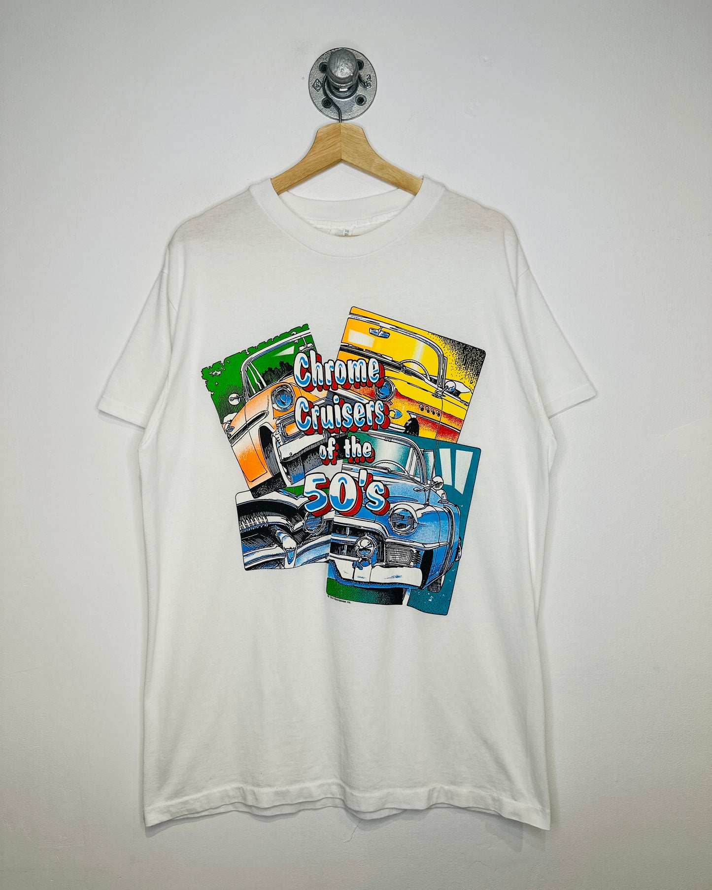 Vintage 1980s Chrome Cruisers Of The 50’s Graphic Print White Tee Shirt