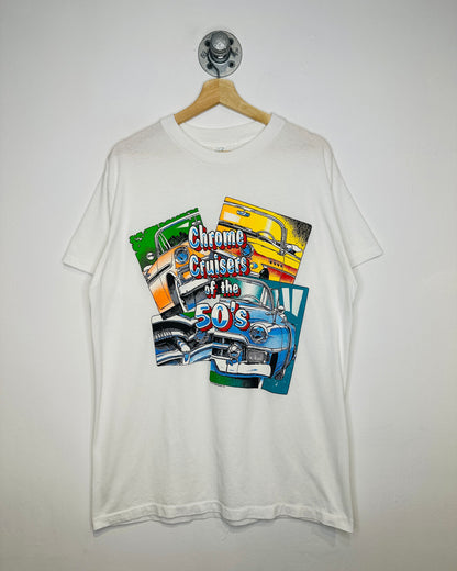 Vintage 1980s Chrome Cruisers Of The 50’s Graphic Print White Tee Shirt