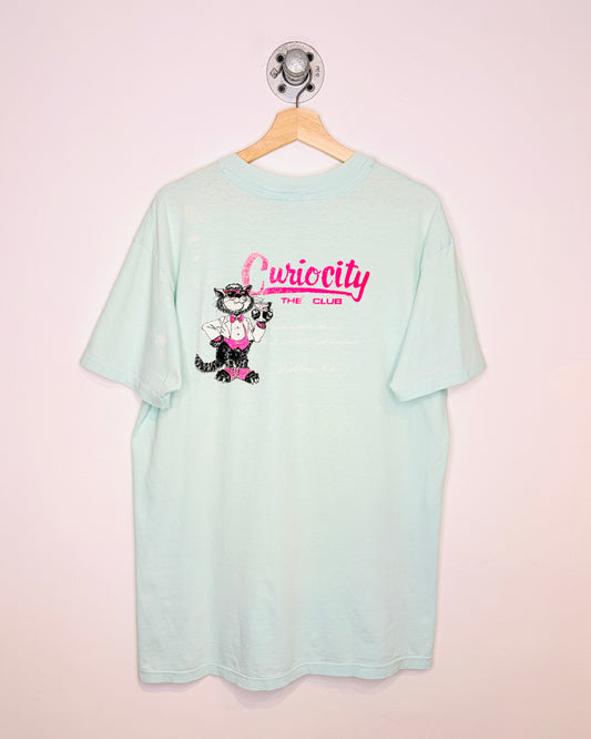 Vintage 1980s Curiocity The Club Faded Blue Tee Shirt