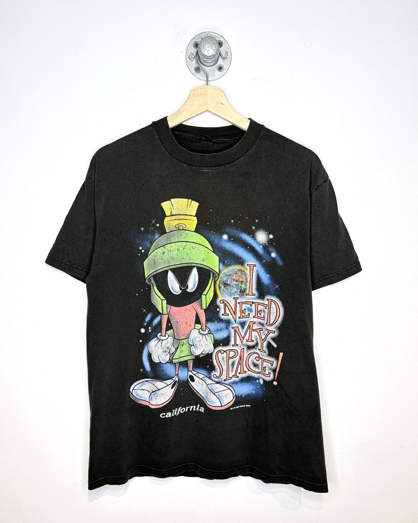 Vintage 1997 Marvin The Martian I Need My Space Faded Black Tee Shirt