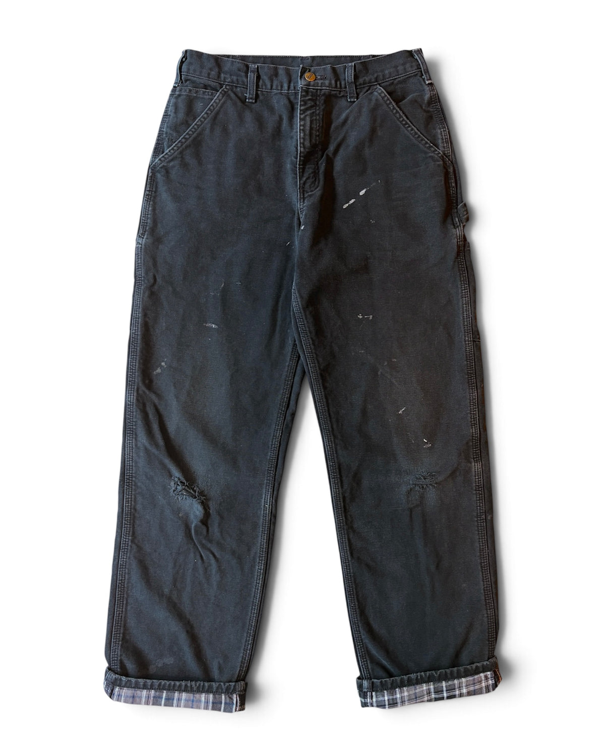 Vintage Carhartt Dungaree Fit Flannel Lined Faded Black Carpenter Pants