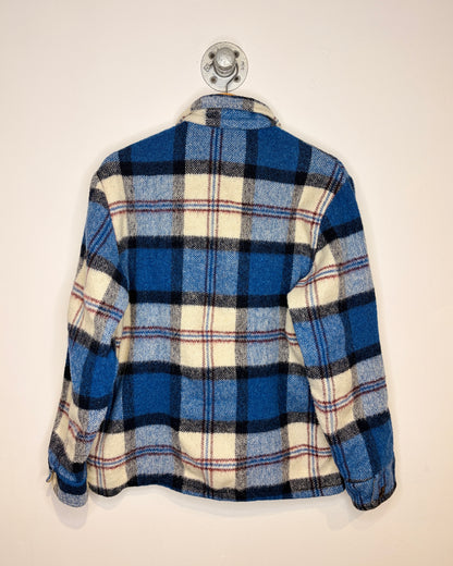 Vintage 80s Blue Plaid Wool Button Up Jacket