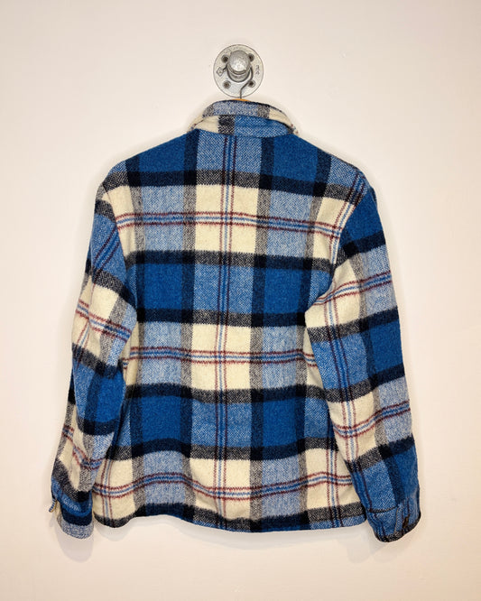 Vintage 80s Blue Plaid Wool Button Up Jacket