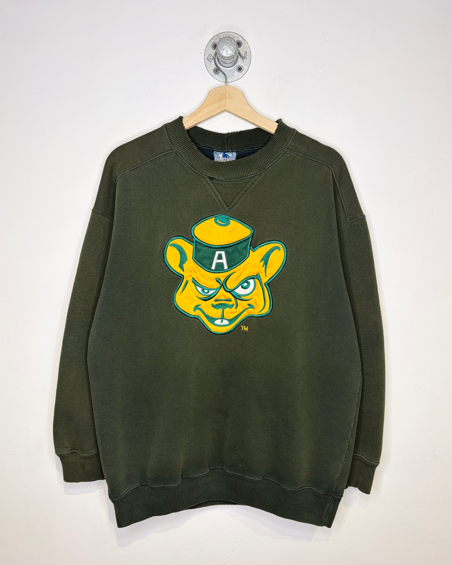 Vintage 90s Distressed Gooba University Of Alberta Faded Green Crewneck Sweatshirt