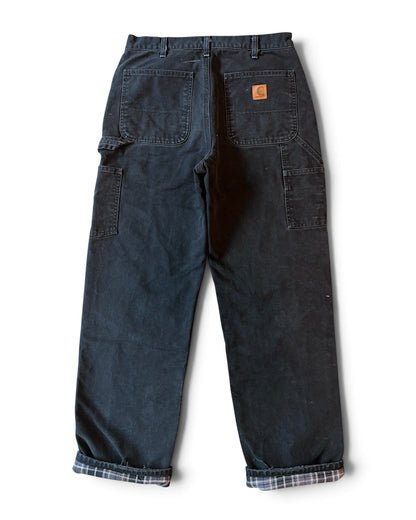 Vintage Carhartt Dungaree Fit Flannel Lined Faded Black Carpenter Pants