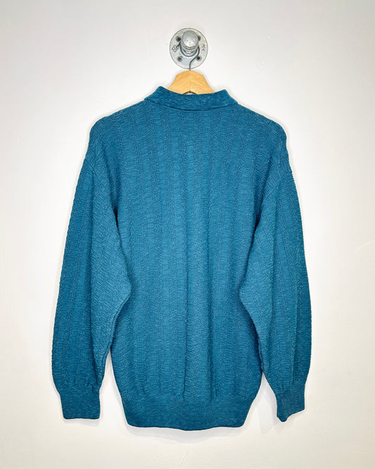 Vintage 80s Arnold Palmer Teal Collared Knit Sweater