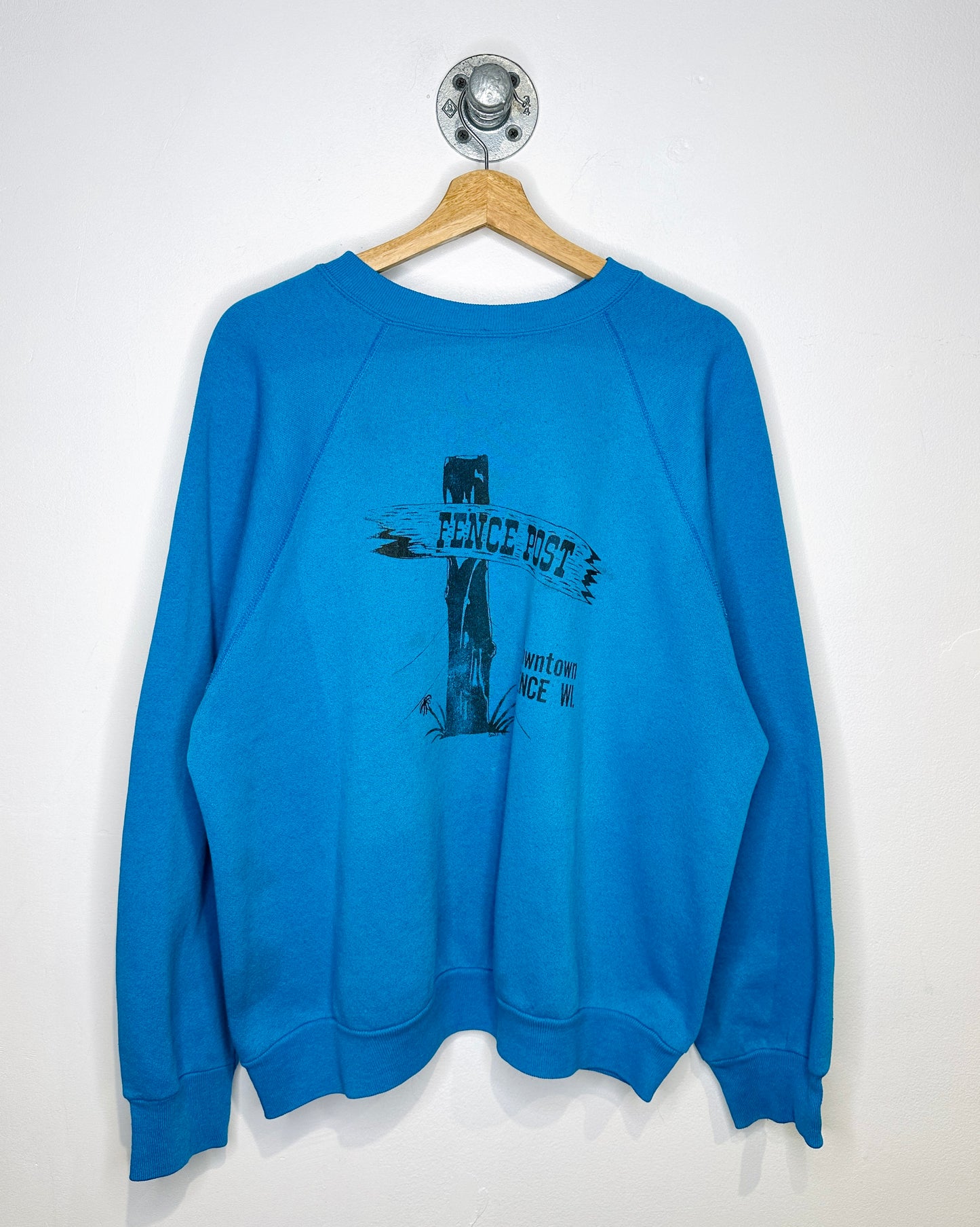 Vintage 90s Fence Post Light Blue Raglan Crewneck Sweatshirt