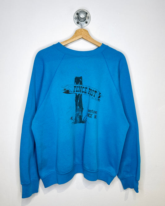 Vintage 90s Fence Post Light Blue Raglan Crewneck Sweatshirt