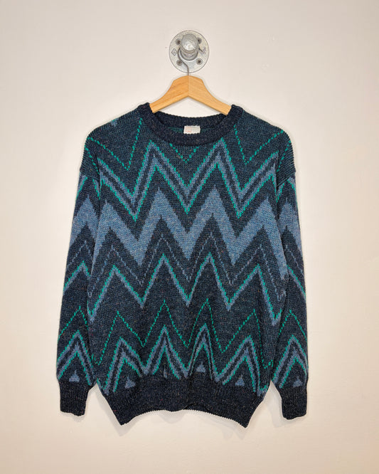 Vintage Green & Blue Patterned Knit Sweater