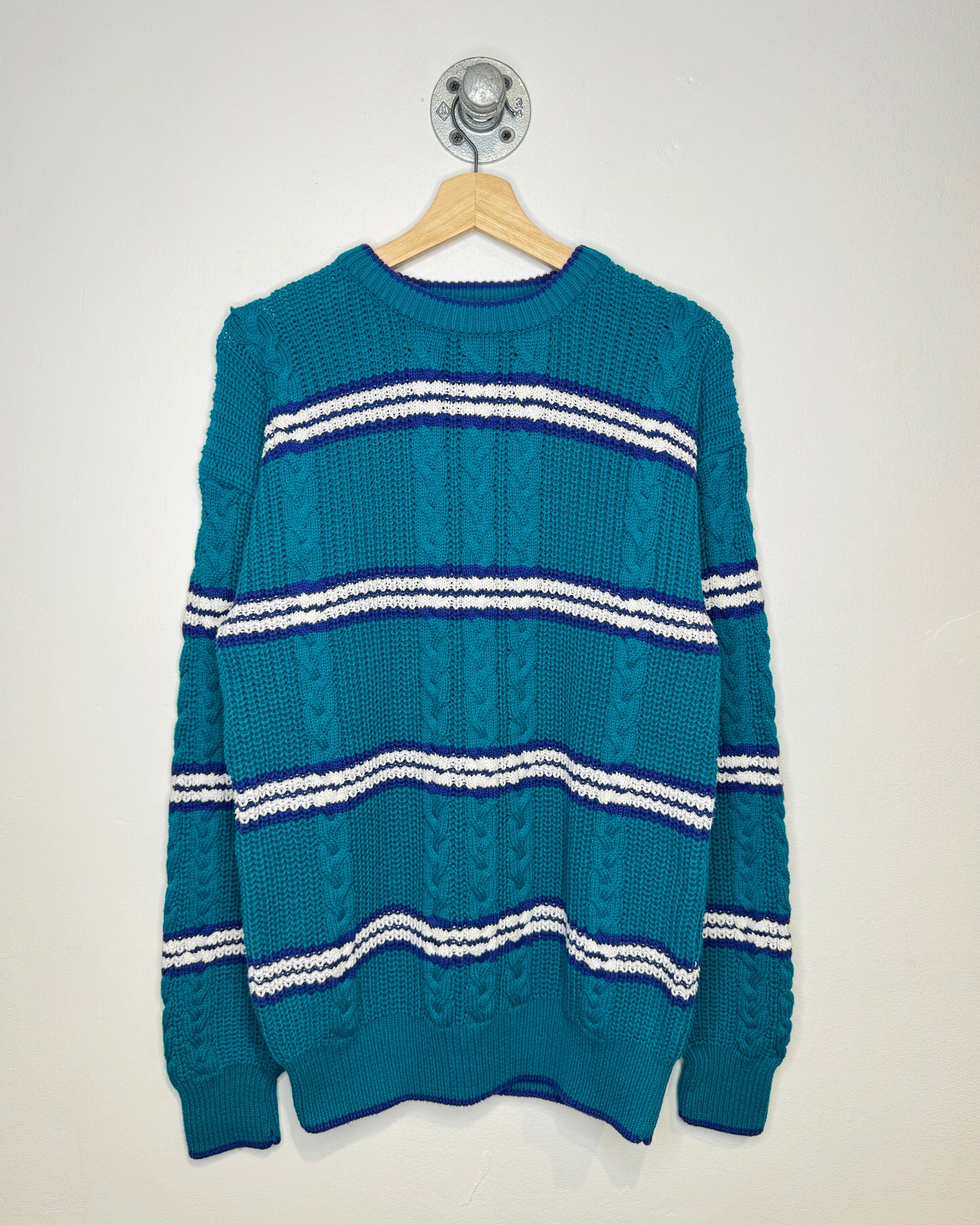 Vintage 90s Claybrooke Teal Cable Knit Sweater