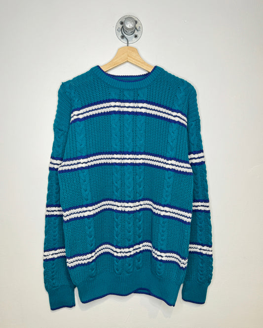 Vintage 90s Claybrooke Teal Cable Knit Sweater