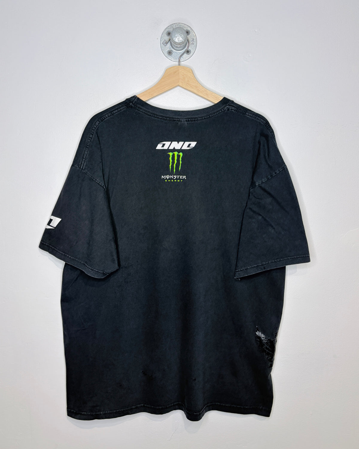 2000s Monster Energy One Industries Faded & Distressed Black Tee Shirt