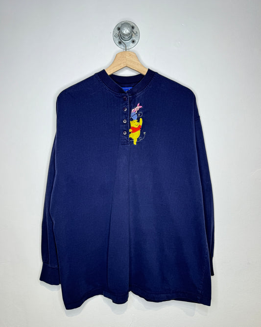 Vintage 90s Winnie The Pooh Faded Navy Henley Longsleeve