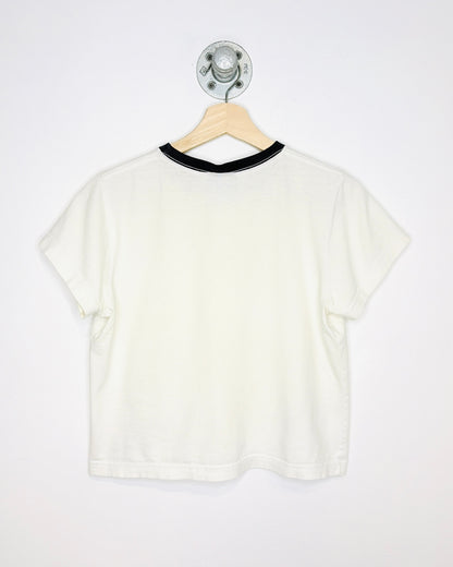 Vintage 90s/Y2K Women's Polo Jeans Ralph Lauren White & Navy Tee Shirt