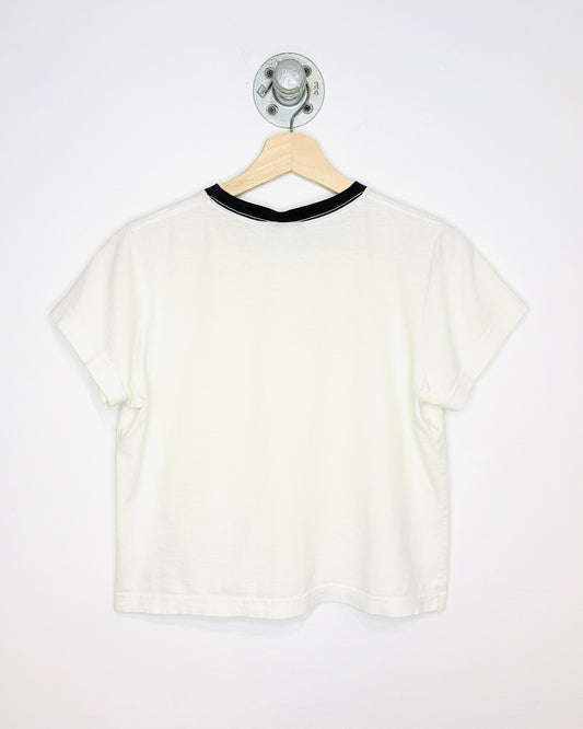 Vintage 90s/Y2K Women's Polo Jeans Ralph Lauren White & Navy Tee Shirt