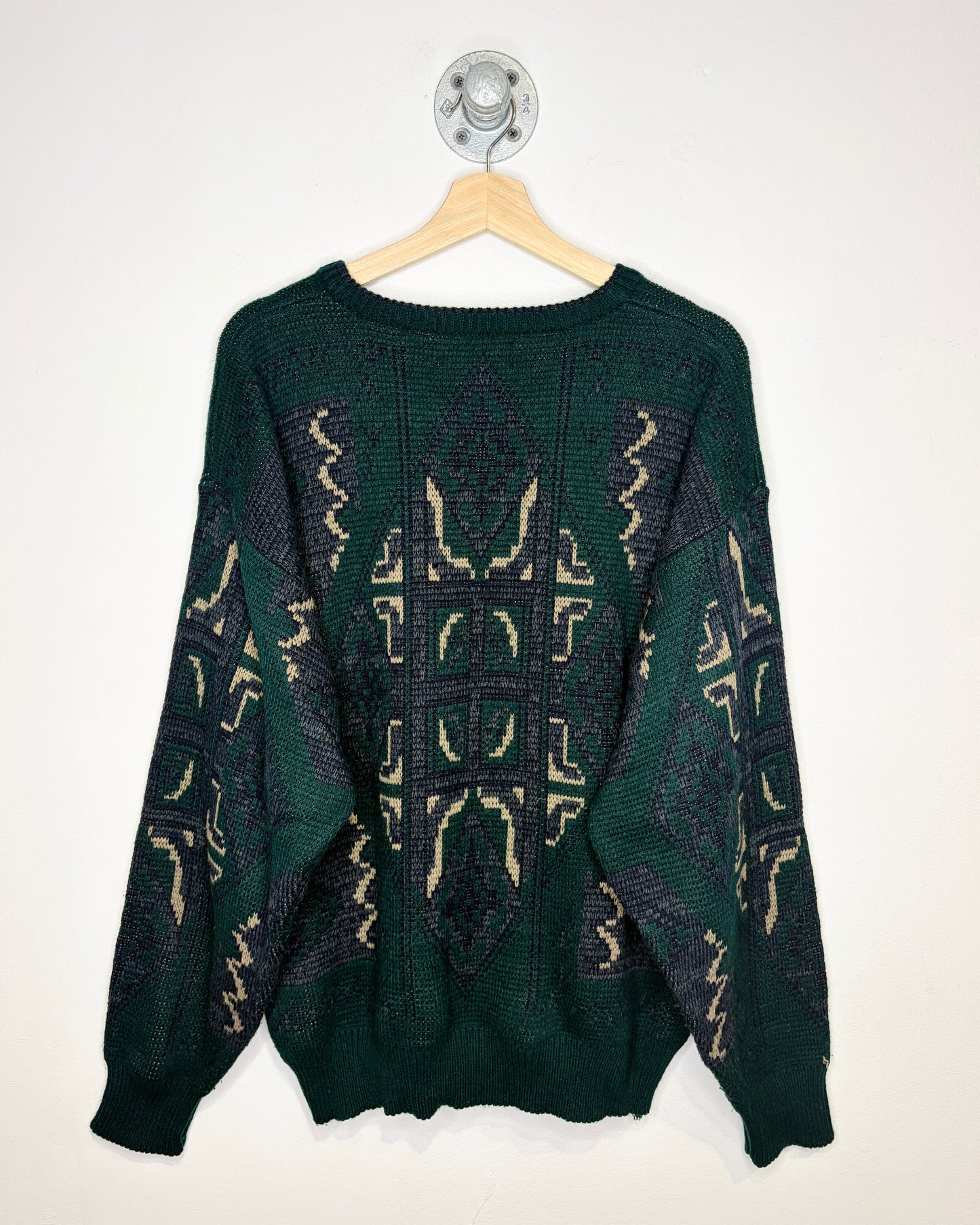 Vintage 90s KAID Green Abstract Knit Sweater