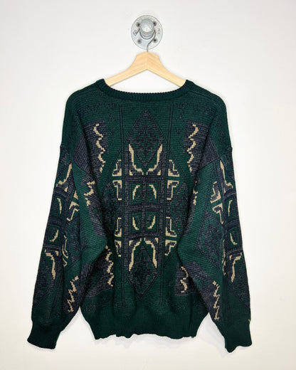Vintage 90s KAID Green Abstract Knit Sweater