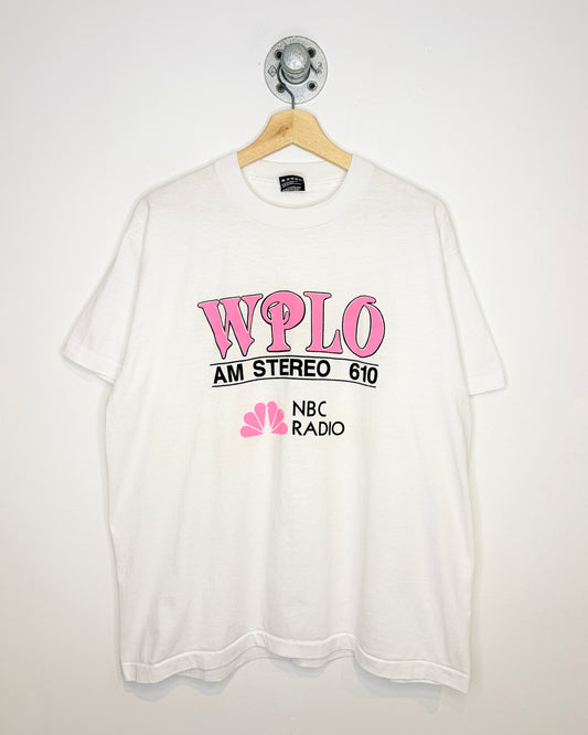 Vintage 90s WPLO NBC Radio White Tee Shirt