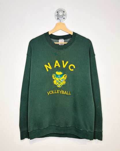 Vintage 90s Distressed NAVC University Of Alberta Voleyball Green Crewneck Sweatshirt