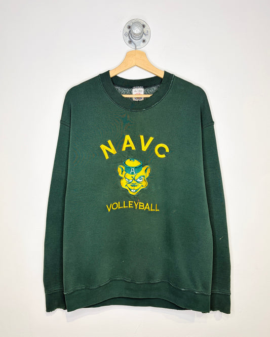 Vintage 90s Distressed NAVC University Of Alberta Voleyball Green Crewneck Sweatshirt