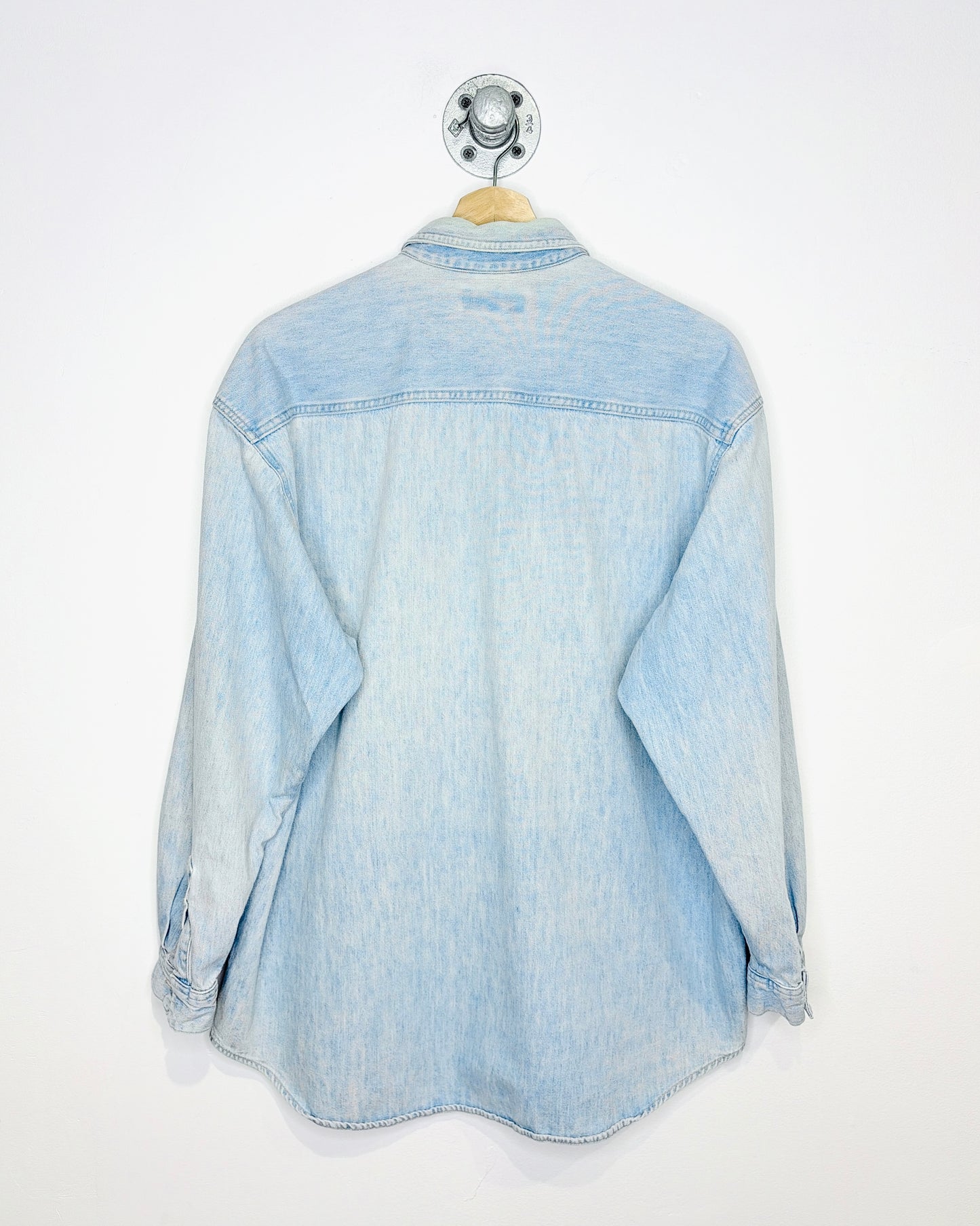 Vintage 90s Guess Cactus Collar Light Wash Denim Button Up Shirt