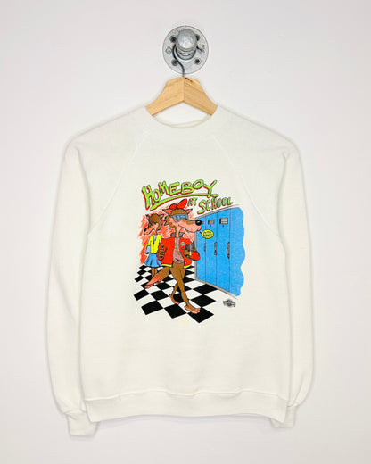 Vintage 1992 Homeboy At School White Crewneck Sweatshirt