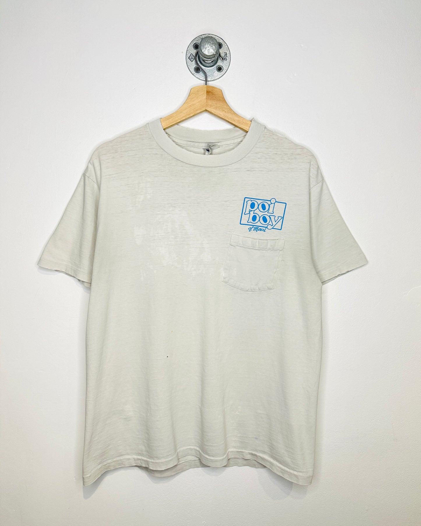 Vintage 90s Poi Boy Of Maui White Distressed Pocket Tee Shirt