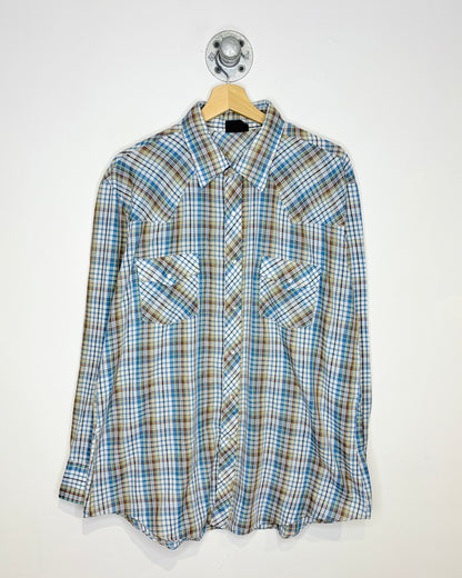 Vintage 70s JC Penney Plaid Pearl Snap Western Button Up Shirt