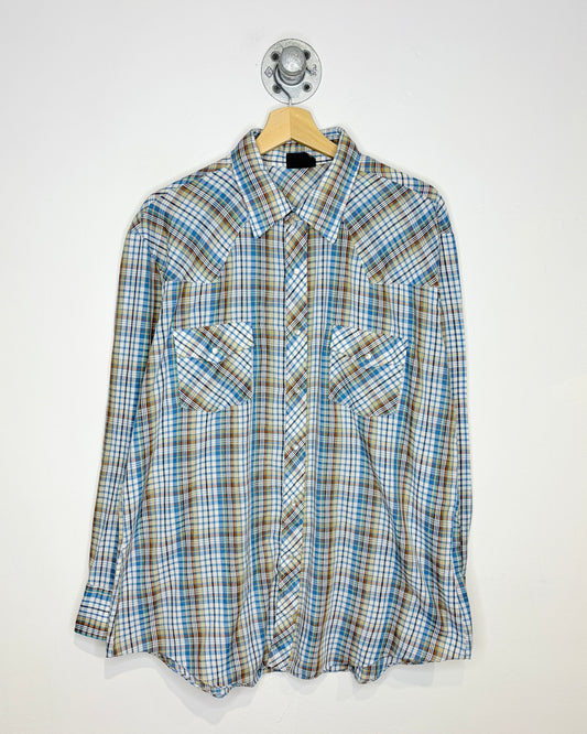 Vintage 70s JC Penney Plaid Pearl Snap Western Button Up Shirt