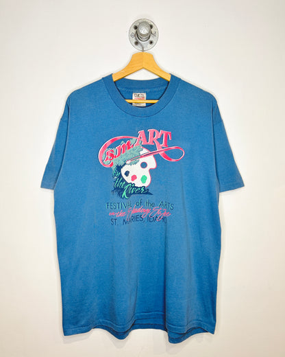 Vintage 90s Art By The River Faded Slate Blue Tee Shirt