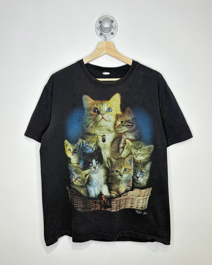 2000s Cat Basket Faded Black Tee Shirt