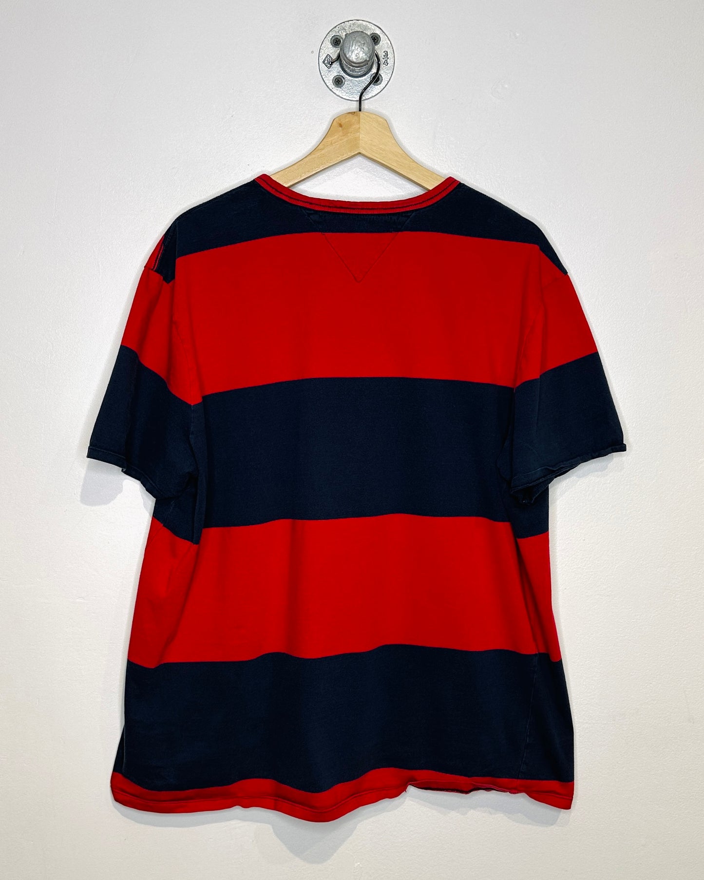 2000s Tommy Hilfiger Stitched Spellout Striped Tee Shirt