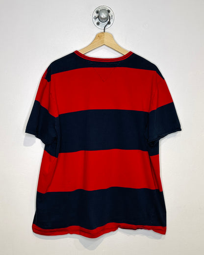 2000s Tommy Hilfiger Stitched Spellout Striped Tee Shirt
