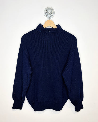 Vintage 80s Robe Di Kappa 100% Wool Navy Blue Collared Sweater
